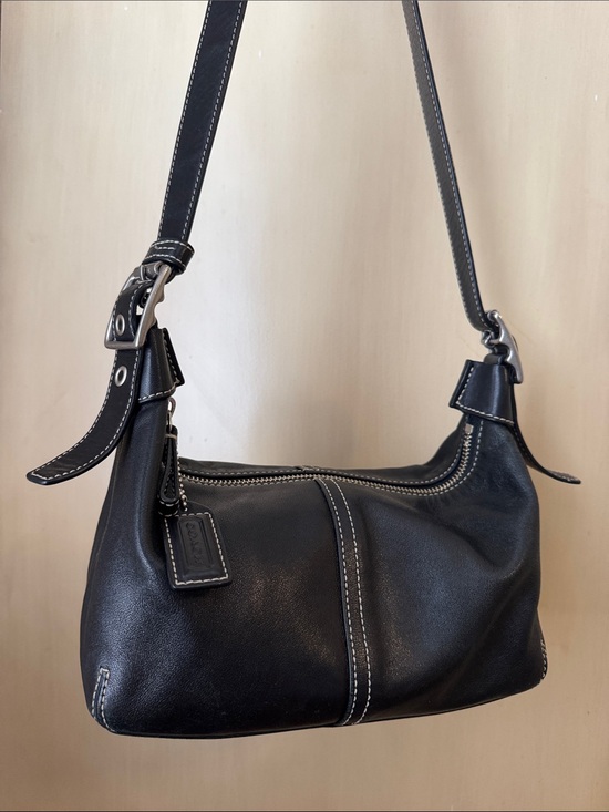 Coach Handbags - Coach Black Leather Shoulder Bag with White Contrast Stitching